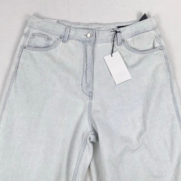 Zara Women's High Rise Loose Wide Leg Jean Size 12 Light Blue Wash Trouser - Picture 6 of 16
